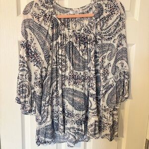 Fever Cream Tunic with Navy Paisley and Pink Accents